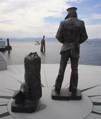 U.S. Navy Memorial Lone Sailor statue overlooking Lake Champlain, at Burlington, Vermont.
